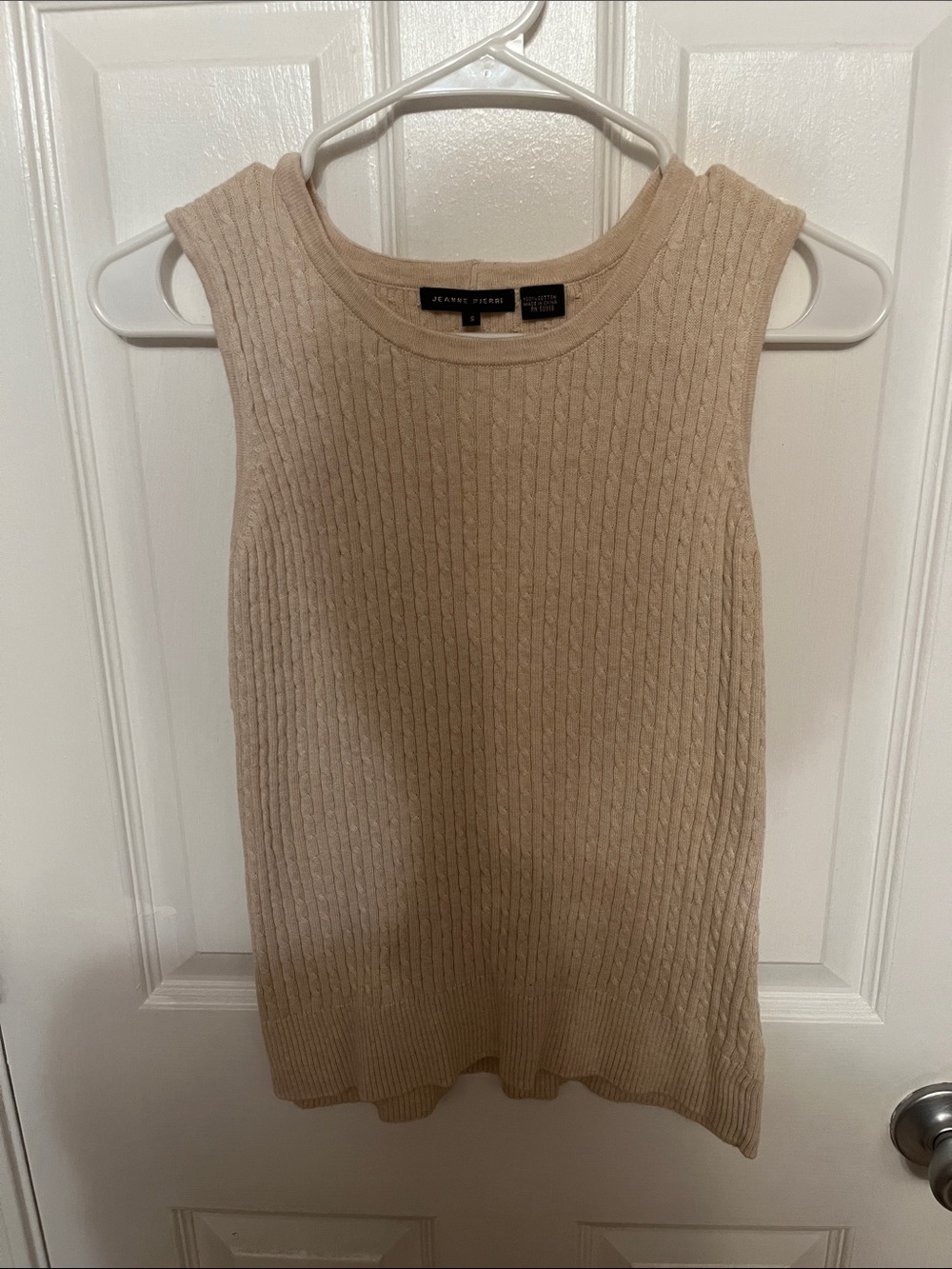 JEANNE PIERRE Knit Sleeveless Cable Tank — Neutral Beige